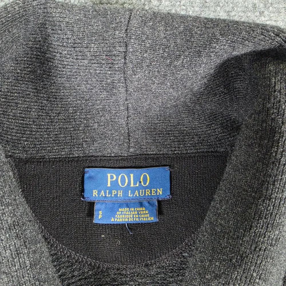 Polo Ralph Lauren Cardigan Mens Small Gray Merino Wool Shawl Collar Elbow Patch